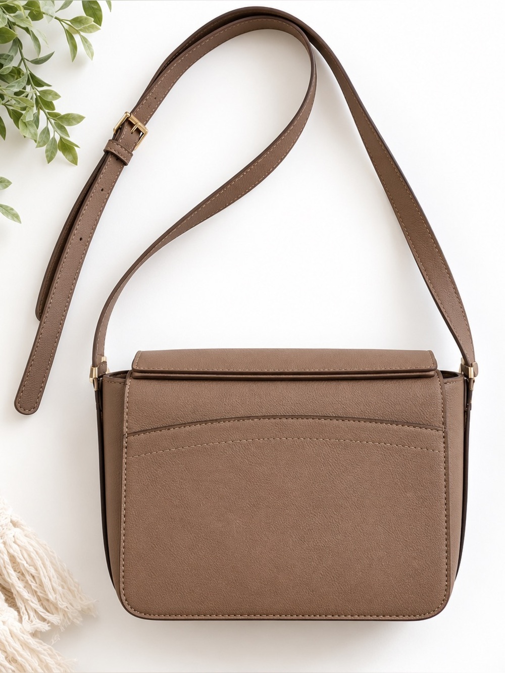 A New Day Taupe Faux Leather Crossbody Bag Adjustable Strap